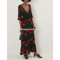Новая мода черный цветочные печати Макси платье Производство Оптовая продажа женской одежды (TA5250D)
